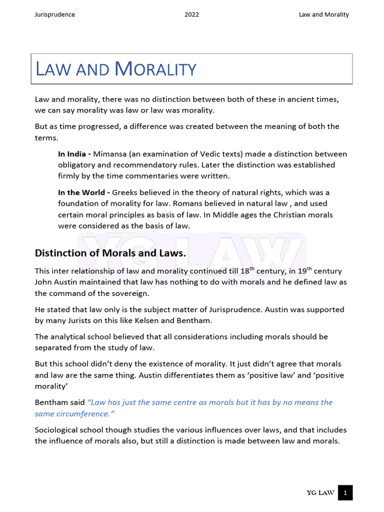 Law and Morality in Jurisprudence | PDF | Jurisprudence | Morality