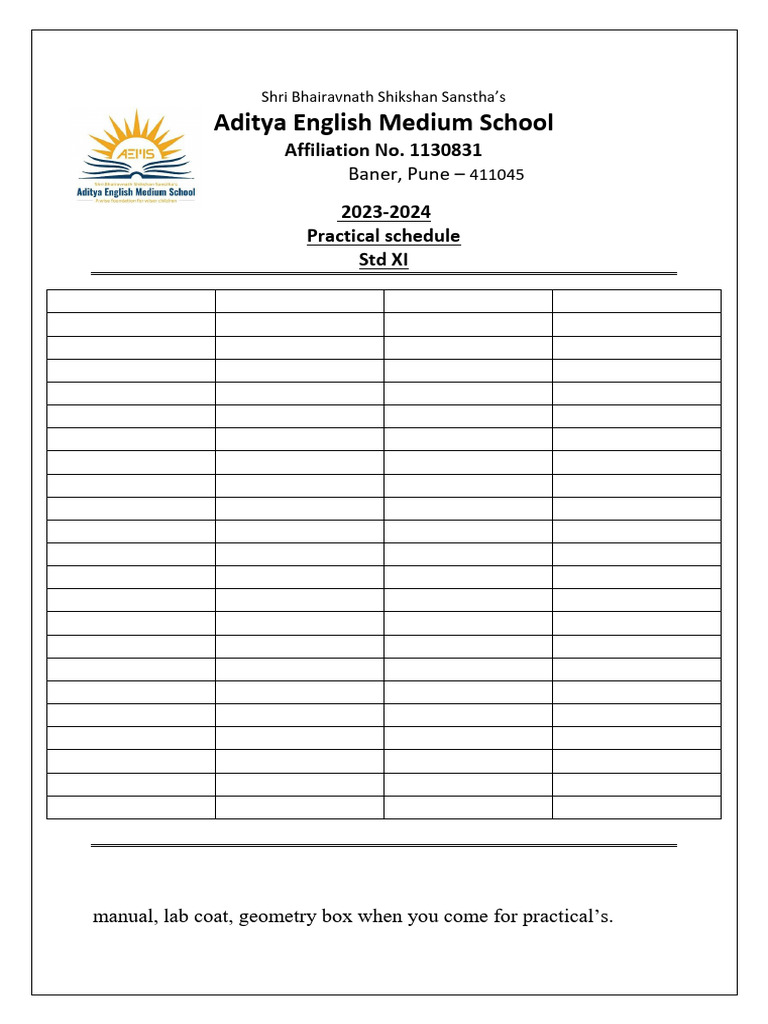 Practical Schedule 11th 28th August Week | PDF