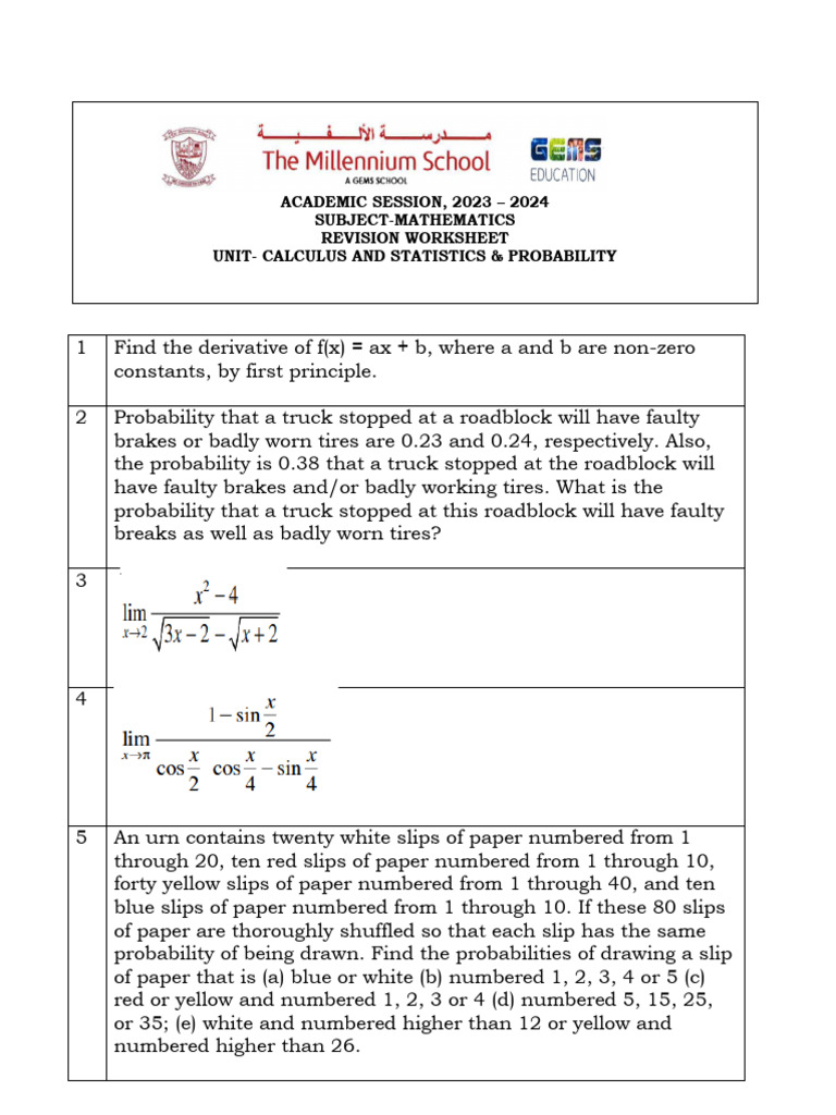 Worksheet 4Final exam | PDF | Probability Distribution | Variance
