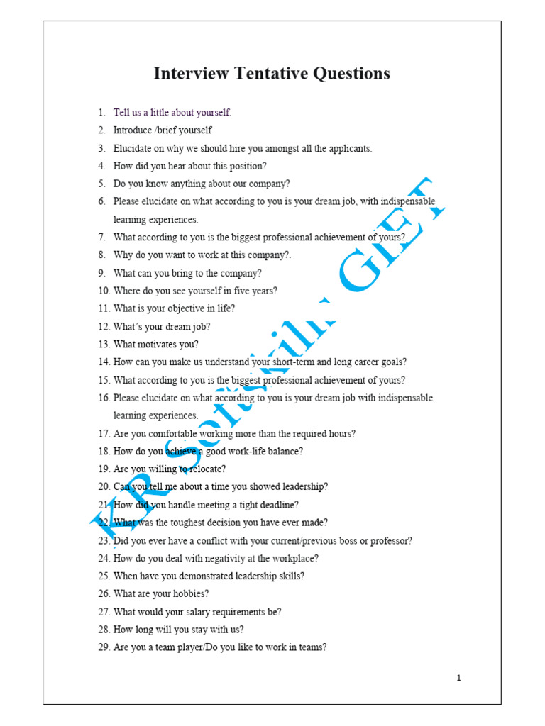 Essential Interview Questions Guide | PDF | Emotions | Psychological ...