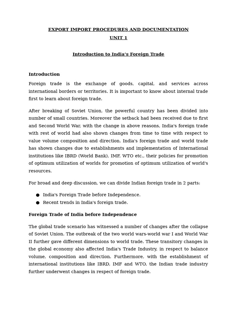 Export Import Procedures and Documentation Unit 1 | PDF | Market ...