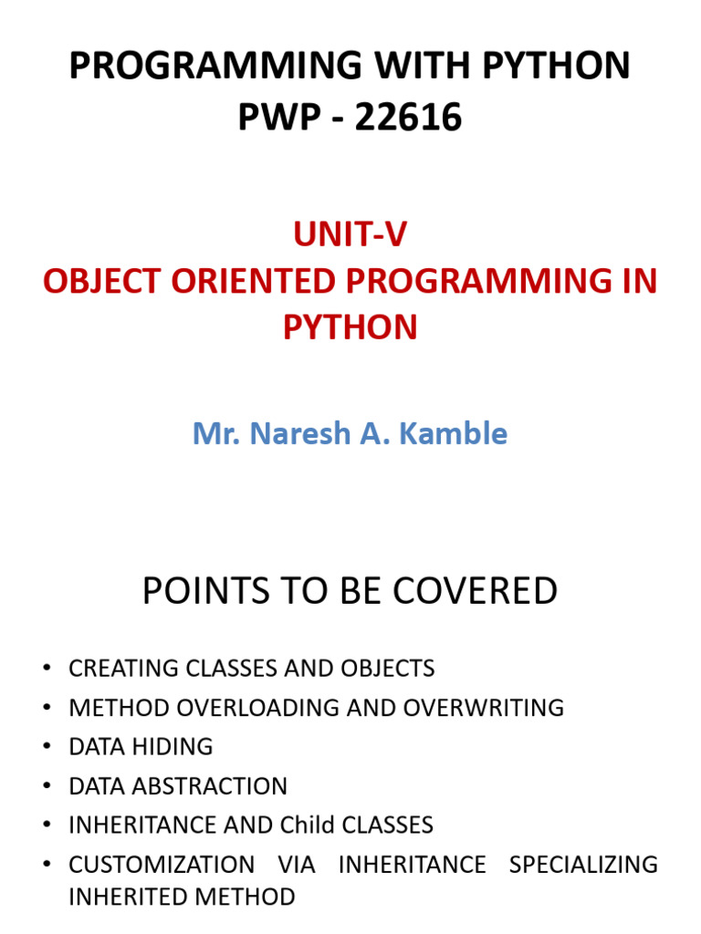 Chapter-V Object Oriented Programming | PDF | Class (Computer ...
