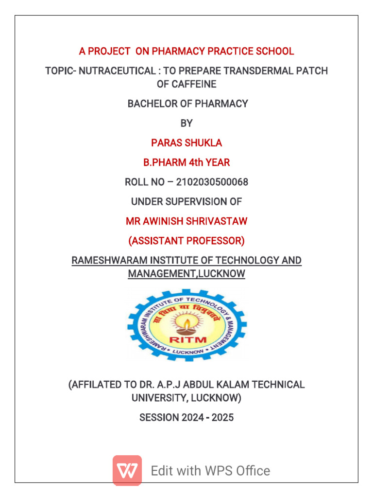 Nutraceuticals: Caffeine Patch Project | PDF | Nutraceutical | Nutrients