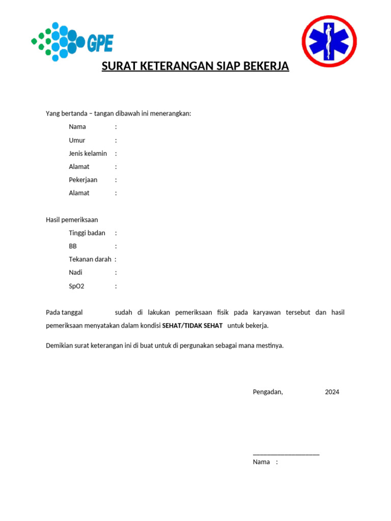 Surat Keterangan Siap Bekerja | PDF