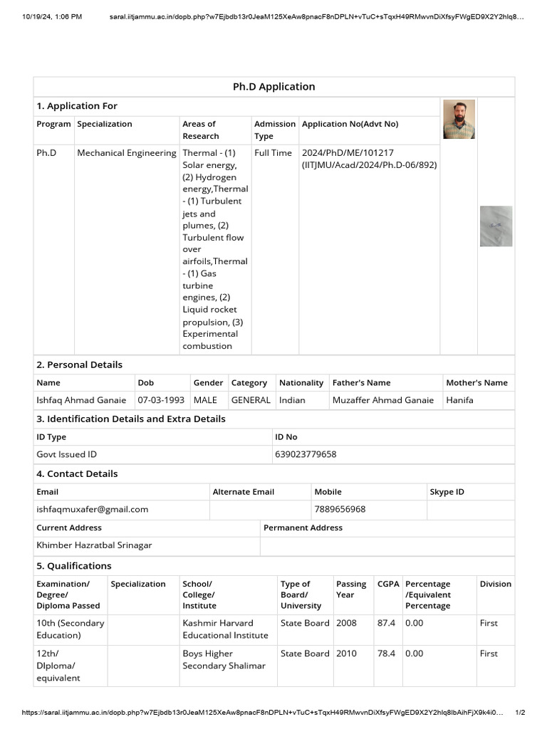 IIT Jammu PhD Form | PDF | Doctor Of Philosophy