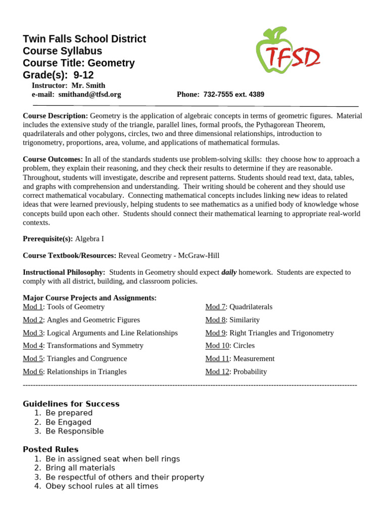 Geometry Course Syllabus for Grades 9-12 | PDF | Geometry | Mathematics