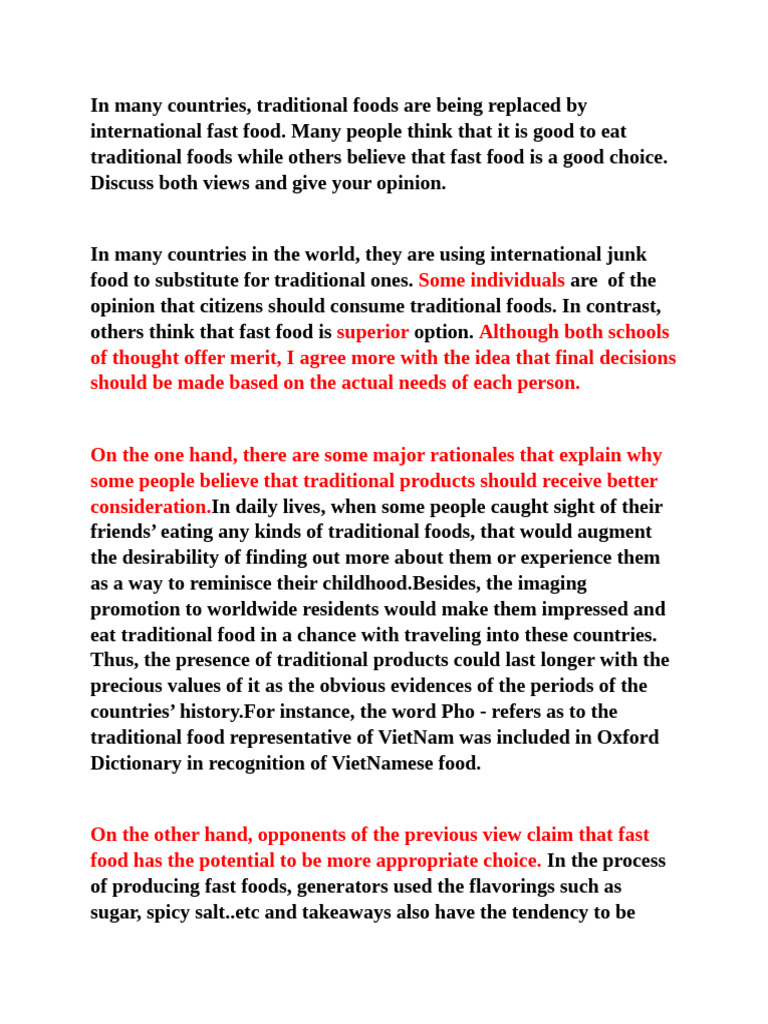 Traditional vs. Fast Food Choices | PDF | Fast Food | Foods