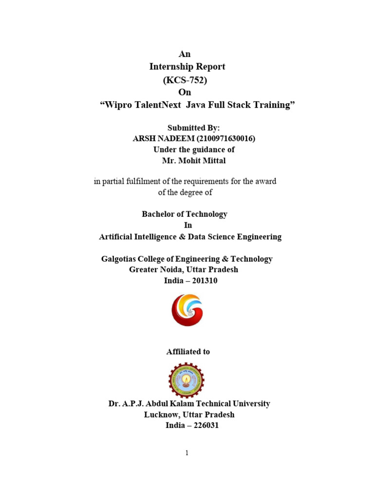 Wipro TalentNext Java Full Stack Training Report | PDF | Databases ...
