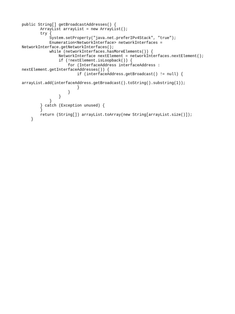 Retrieve Broadcast Addresses in Java | PDF