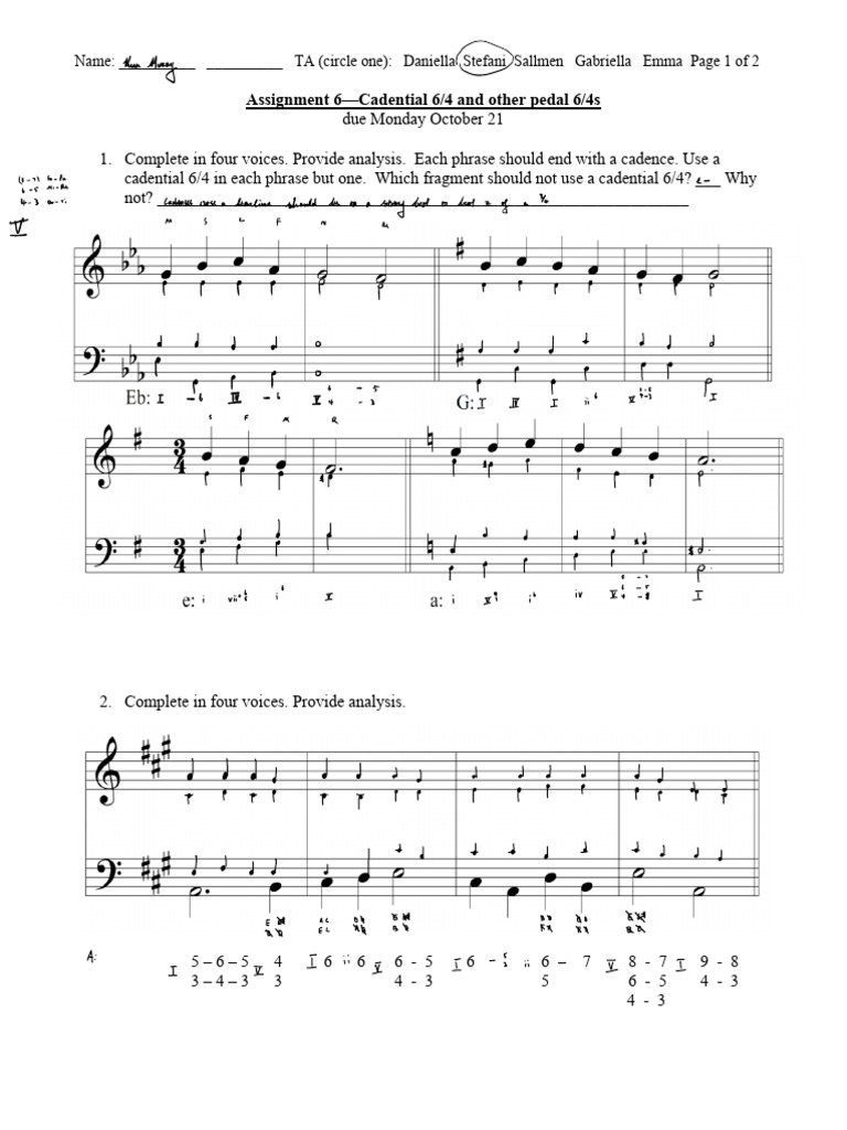 Cadential 6/4 Assignment Guide | PDF