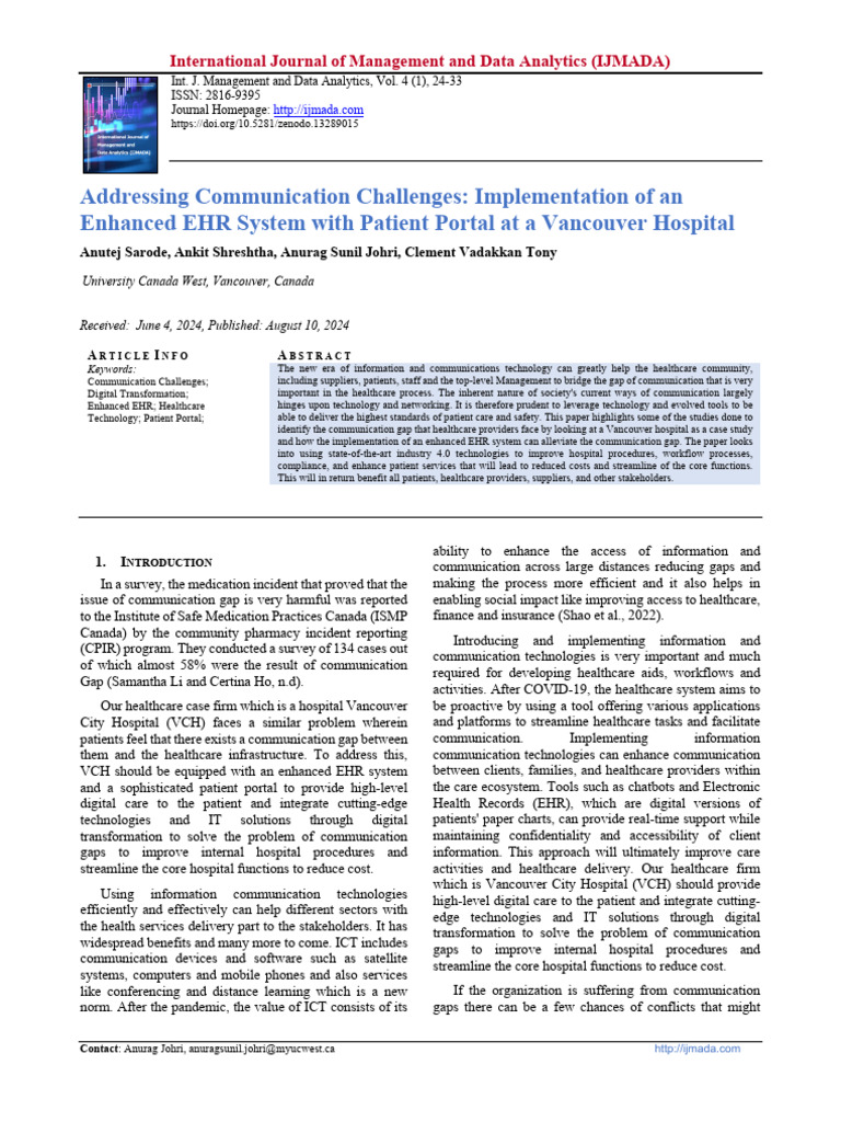Enhancing EHR Communication in Vancouver | PDF | Electronic Health ...