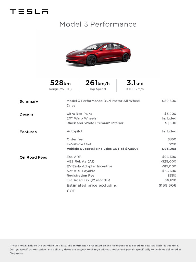 Model 3 Performance Pricing SG | PDF | Value Added Tax | Prices