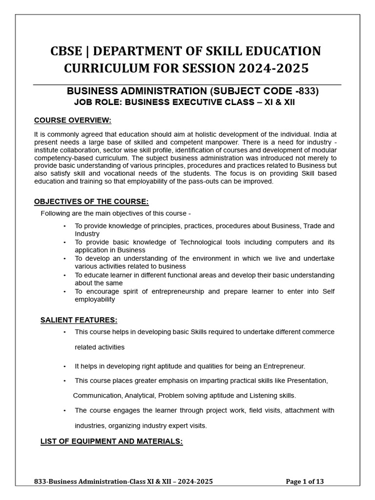 Business Administration Curriculum 2024-25 | PDF | Communication ...