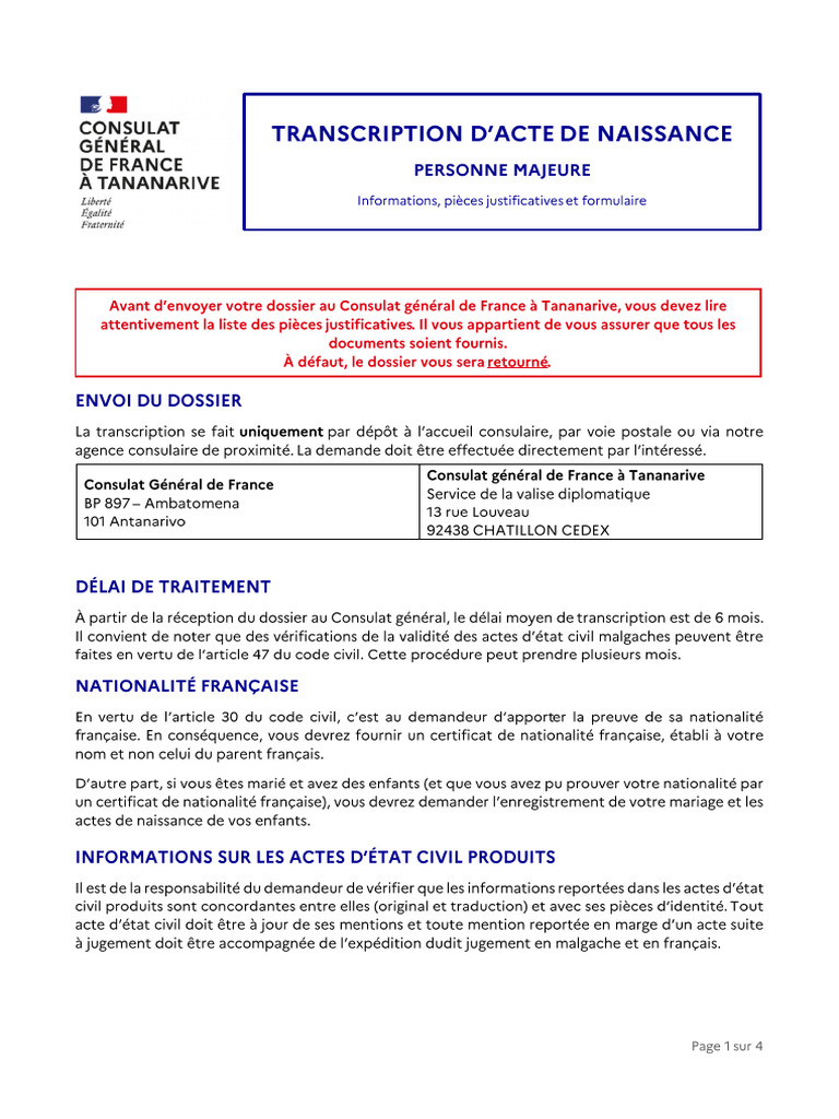 Demande de transcription acte de naissance | PDF