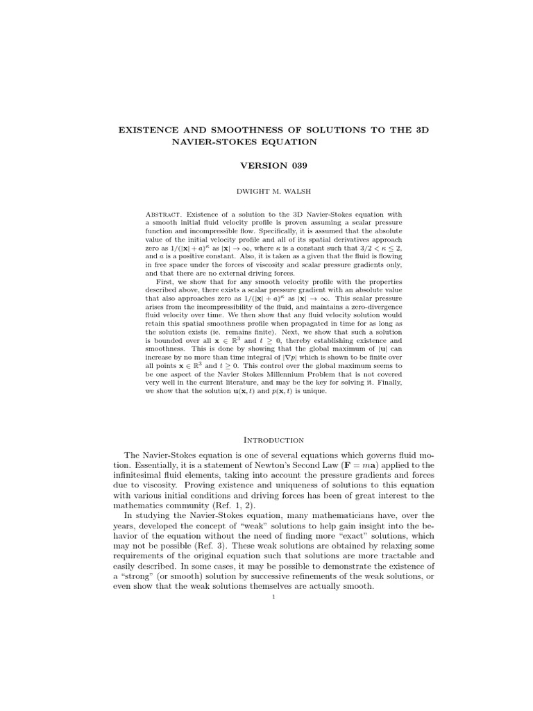 Existence of Smooth Solutions to 3D Navier-Stokes | PDF | Navier–Stokes ...