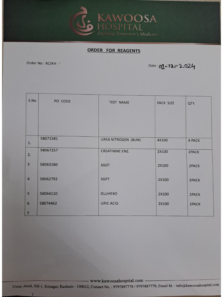 Order For Reagent | PDF