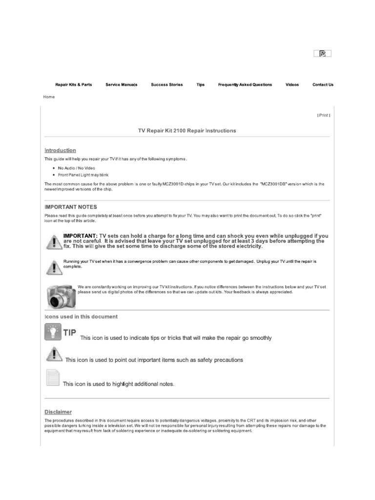 TV Repair Instructions