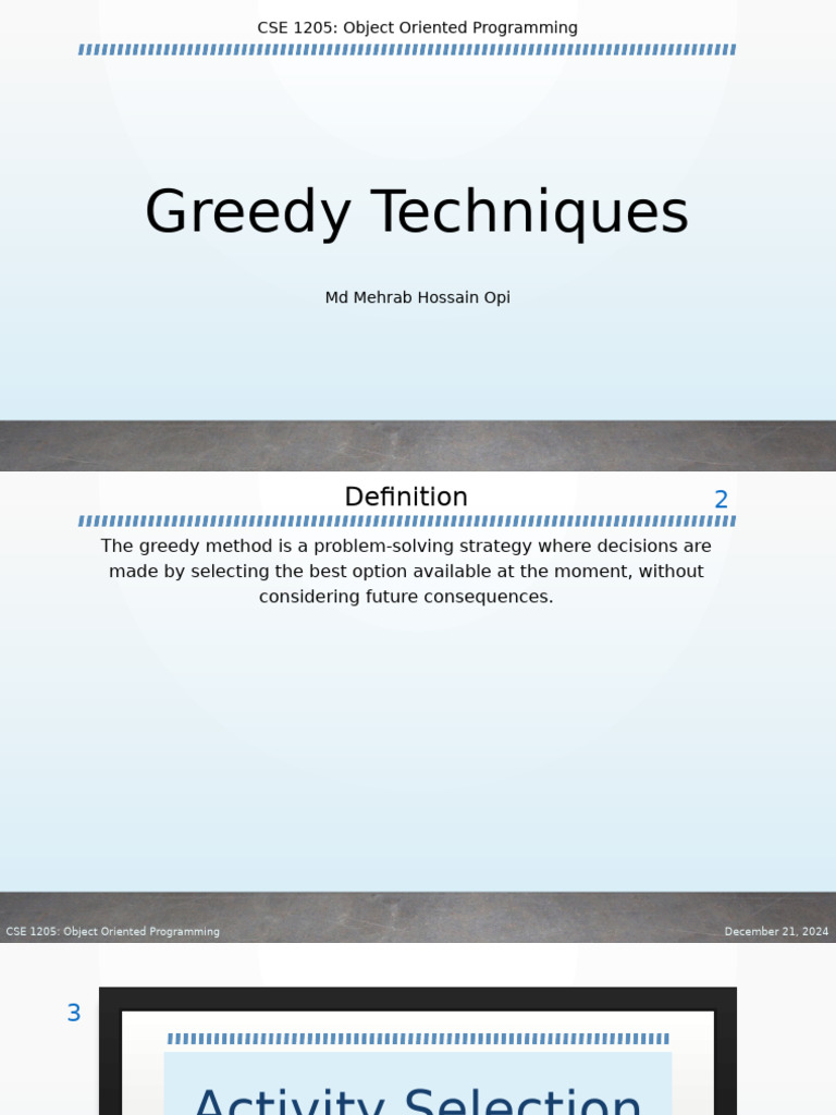 Lecture 2 - Greedy Techniques | PDF | Recursion | Dynamic Programming