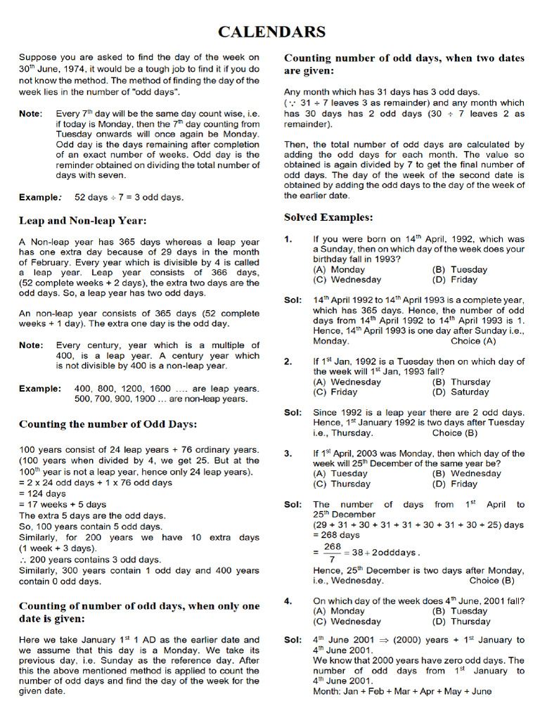 Calendars Handout | PDF