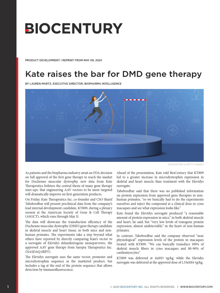 BioCentury-REPRINT 050924 KateTx | PDF | Gene Therapy | Viral Vector