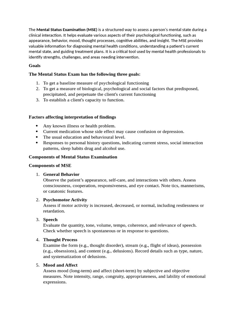 Comprehensive Mental Status Examination Guide | PDF | Mental Disorder ...