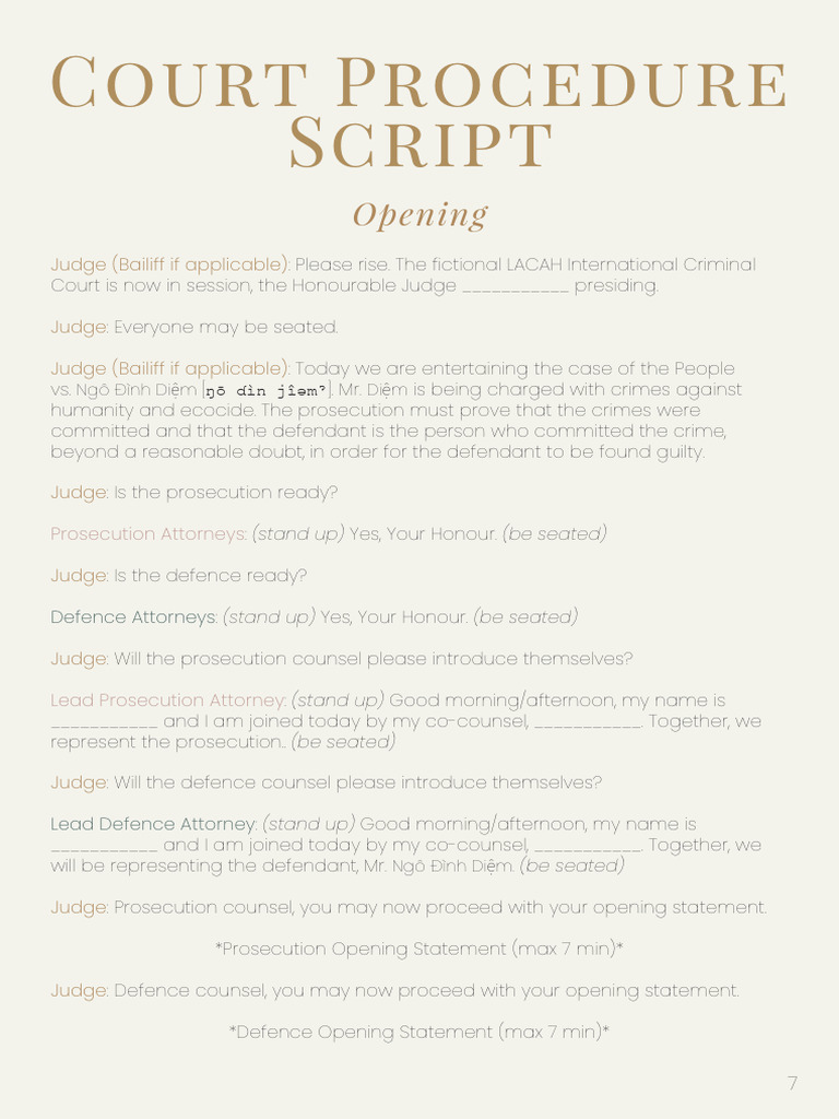 Courtroom Procedure Script | PDF | Cross Examination | Prosecutor