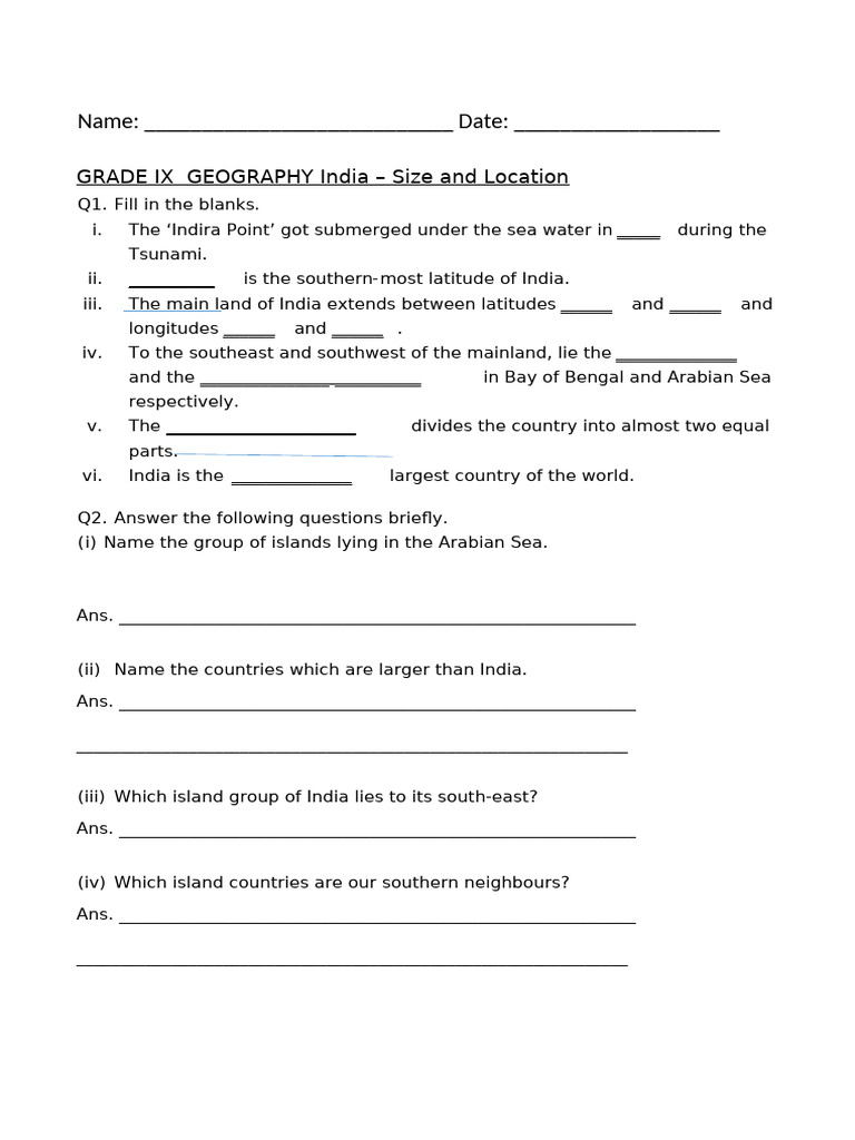 IX_PT_3_India_%E2%80%93_Size_and_Location_Worksheet_.1701690417 | PDF ...