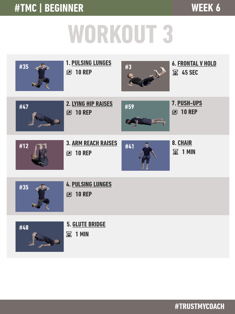 Workout 3: 1. Pulsing Lunges 6. Frontal V Hold 10 REP 45 SEC | PDF
