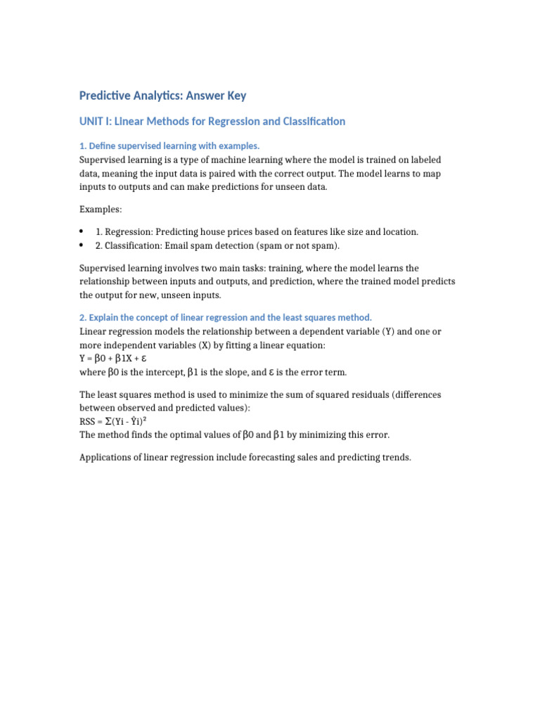 Predictive Analytics Answer Key | PDF