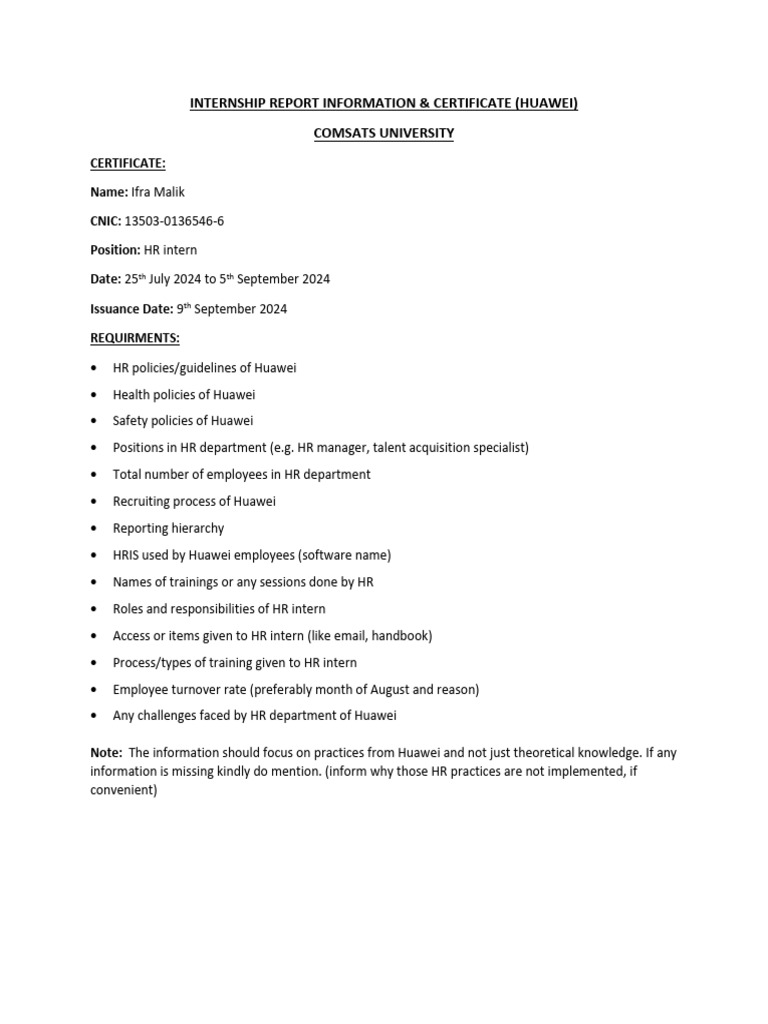 Internship report information pdf