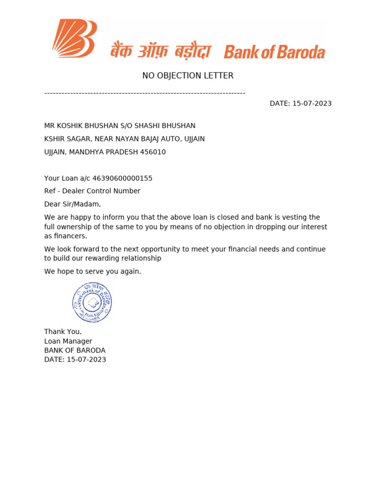 No Objection Letter | PDF