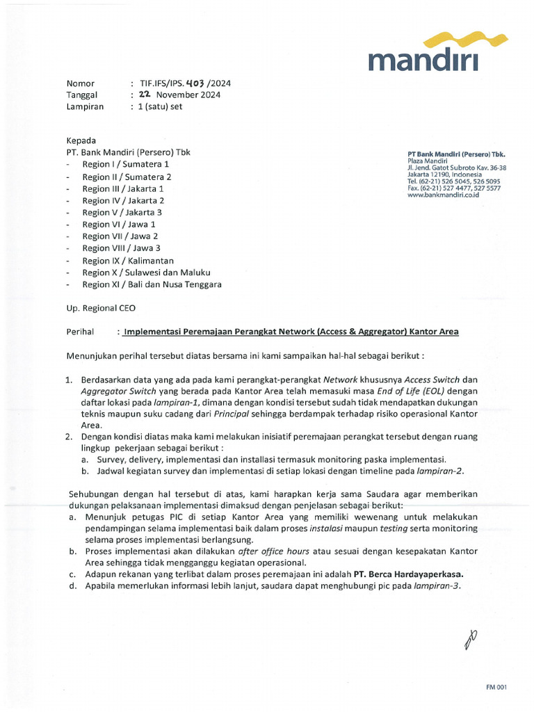 TIF - ifs.IPS.403.2024 Surat Implementasi Peremajaan Perangkat Network ...