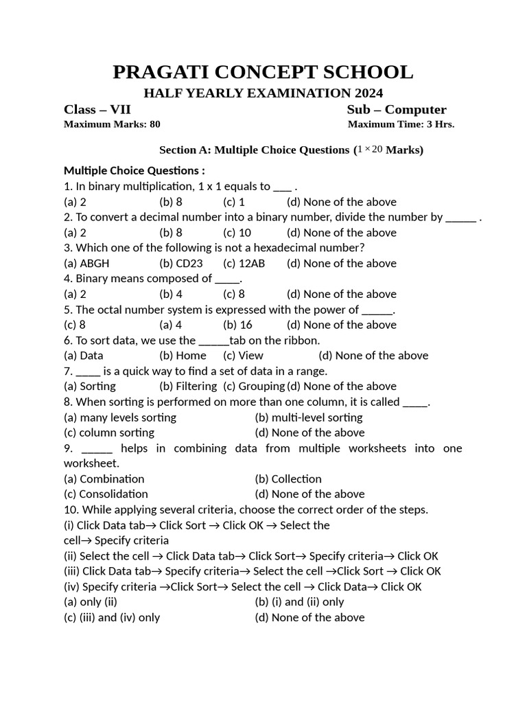 Class 7 Computer Half Yearly Exam 2024 | PDF | Computer Virus | Computing