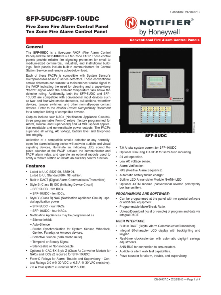 Fire Alarm Control Panels: SFP-5UDC & SFP-10UDC | PDF | Equipment ...