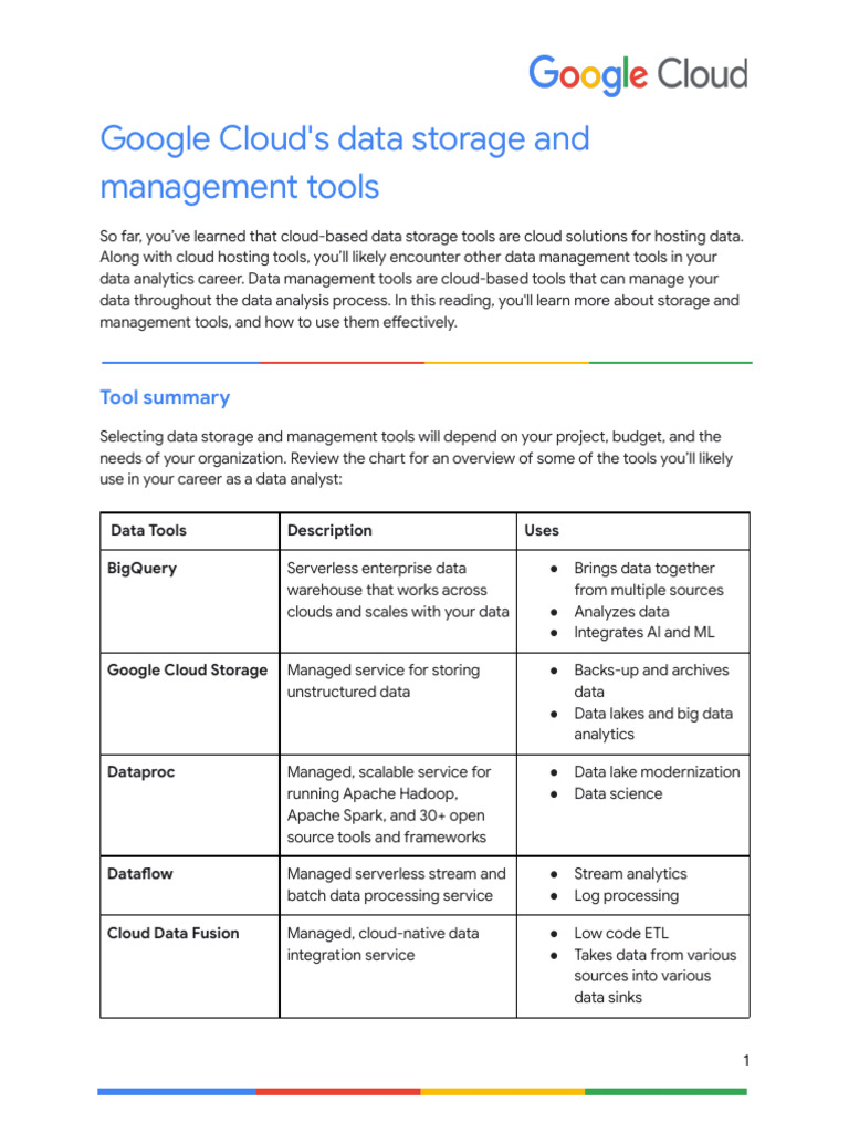 Google Cloud's Data Storage and | PDF | Cloud Computing | Data Analysis