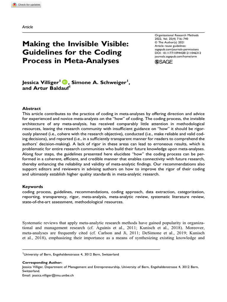 Villiger Et Al 2021 Making The Invisible Visible Guidelines For The ...
