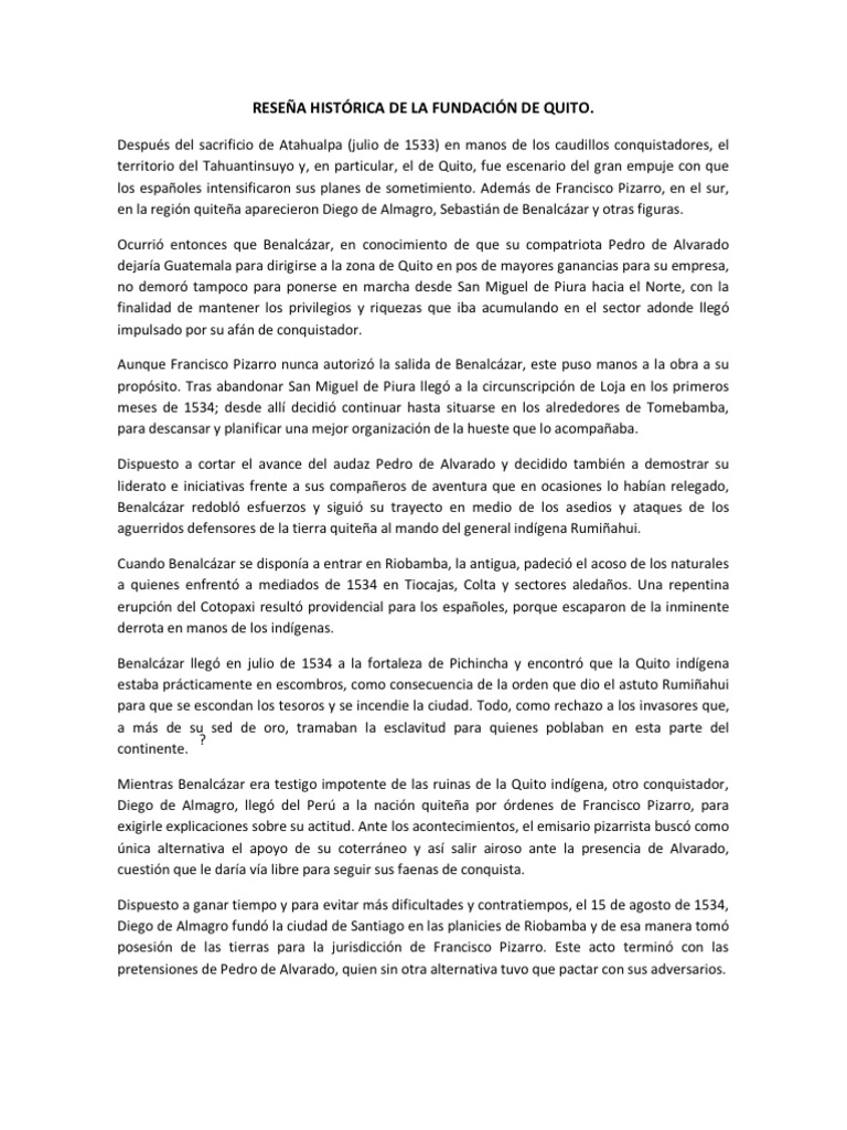 Reseña Histórica de La Fundación de Quito | PDF | Francisco Pizarro ...