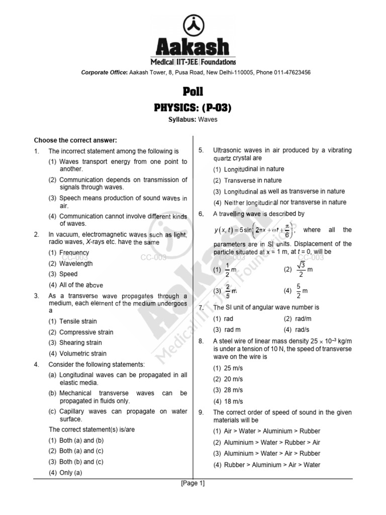 Physics Waves Syllabus Quiz | PDF | Waves | Sound