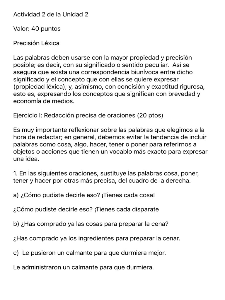 Ejercicios de Precisión Léxica y Redacción | PDF