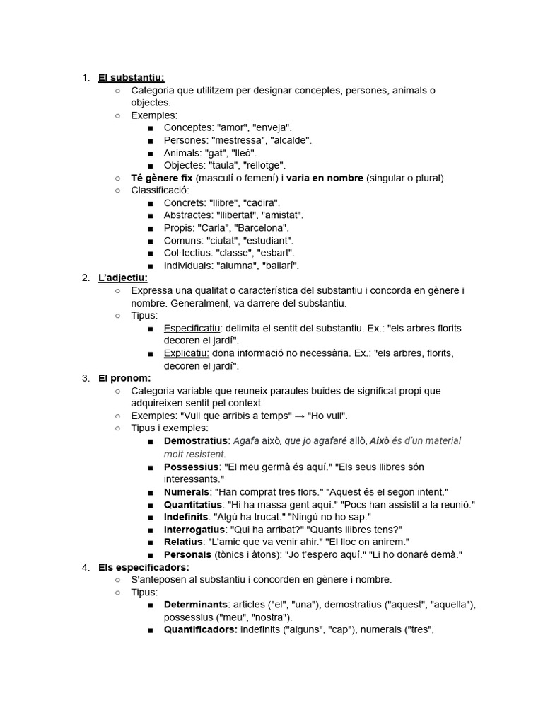 Les Categories Gramaticals | PDF