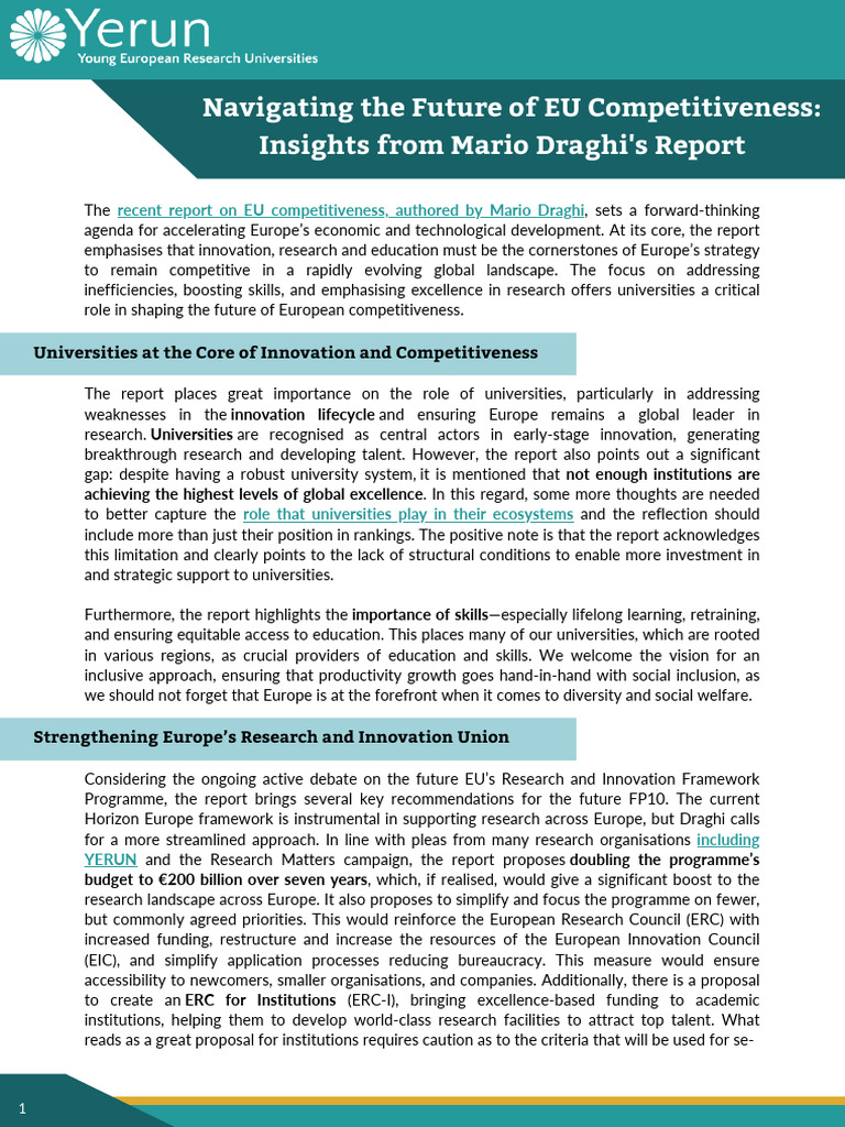 EU Competitiveness: Insights from Draghi's Report | PDF | Innovation ...