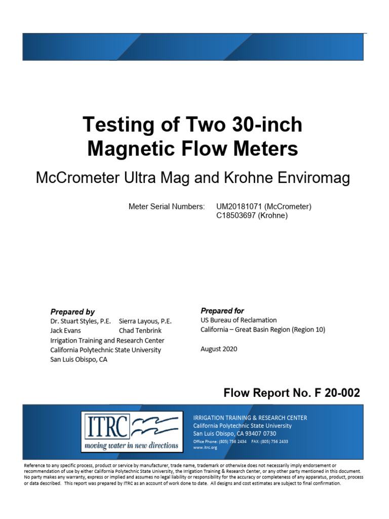 Testing McCrometer and Krohne Magmeters | PDF | Flow Measurement ...