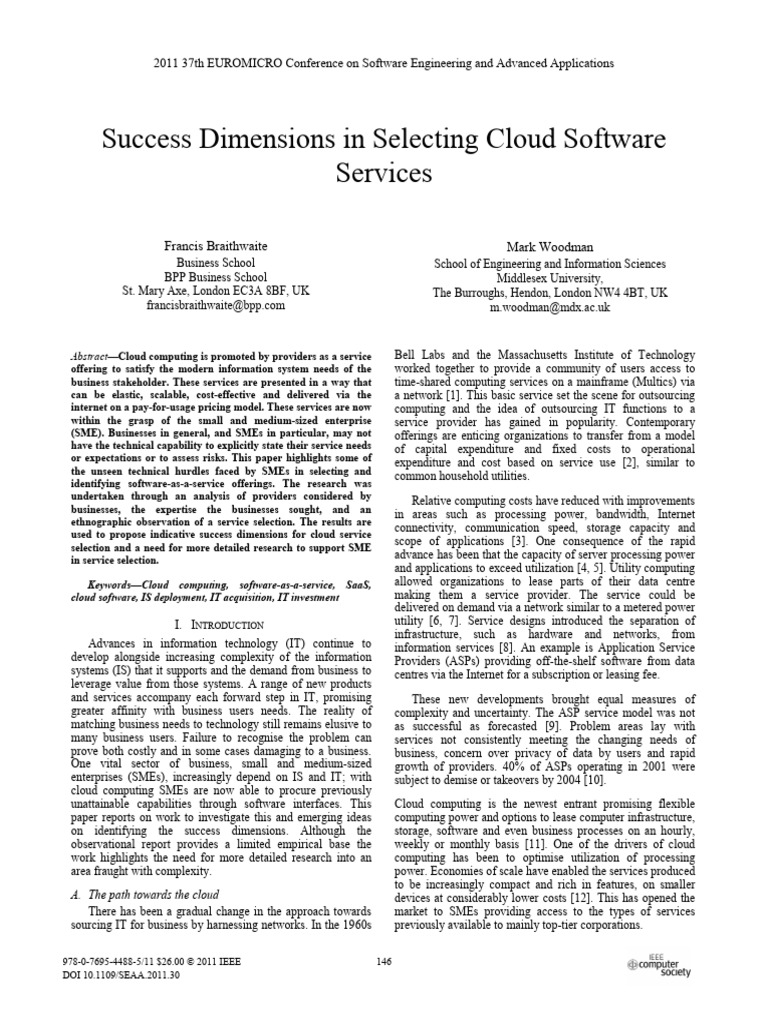 Success Dimensions in Selecting Cloud Software Services | PDF ...