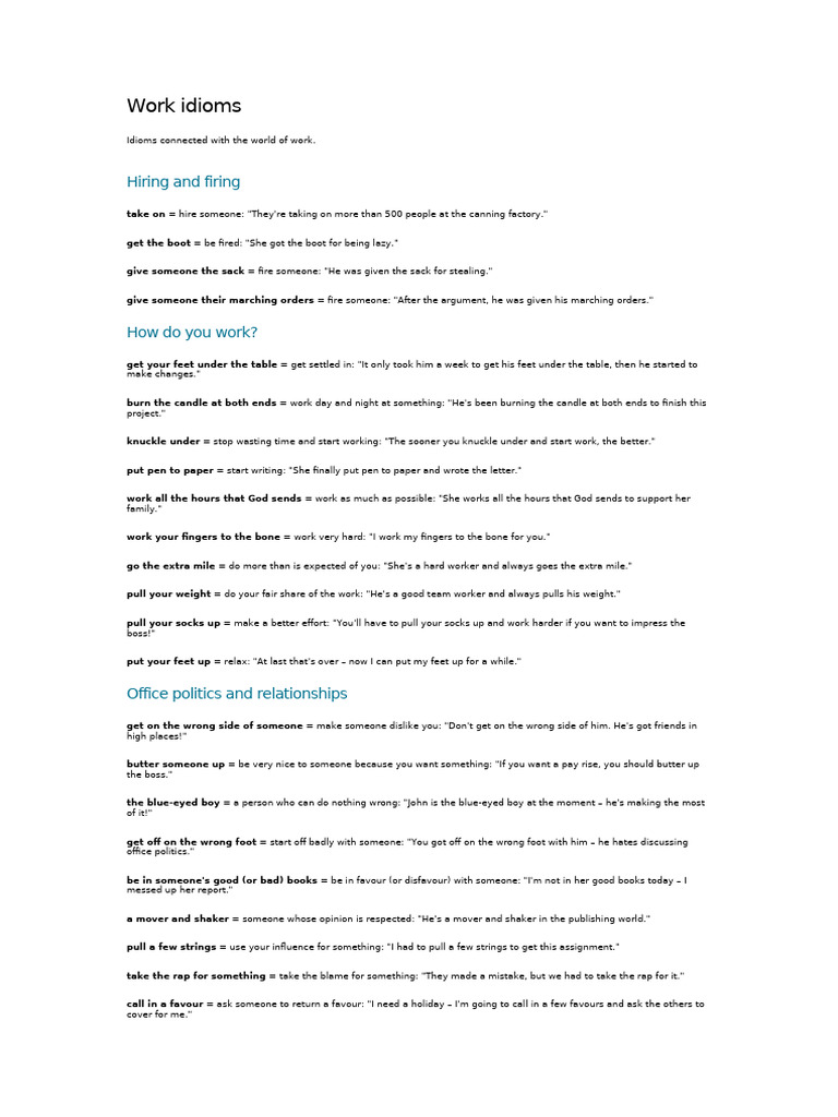 Work-Related Idioms Explained | PDF