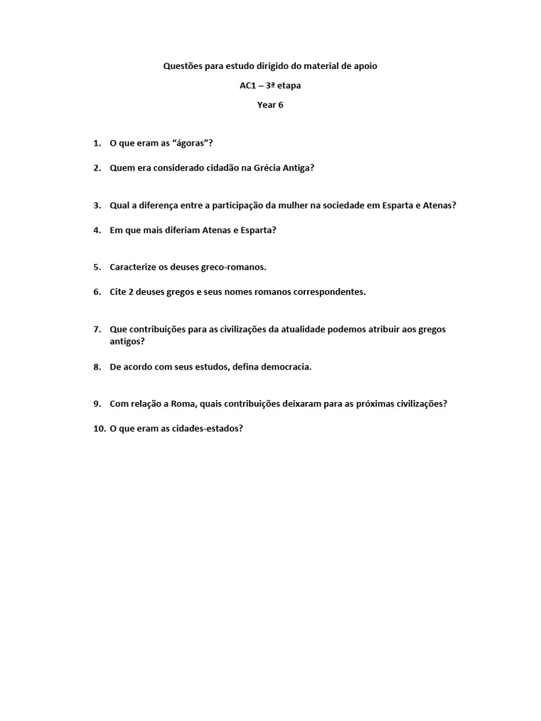 Quest c3 b5es+Para+Estudo+Dirigido+Do+Material+de+Apoio | PDF