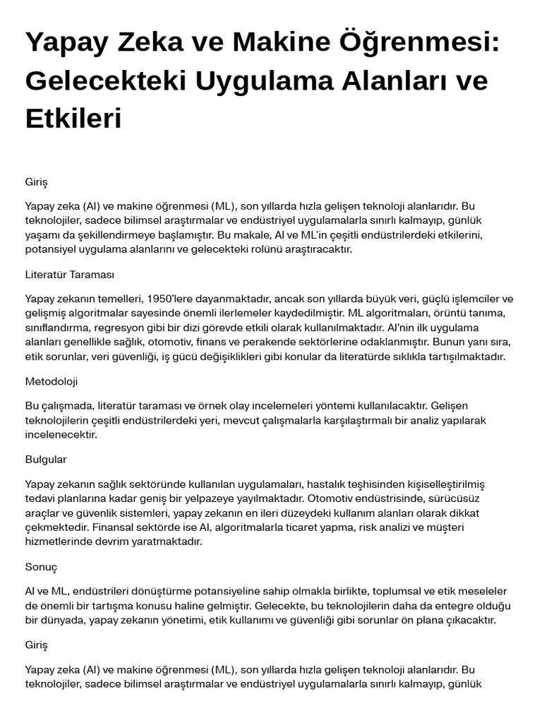 Yapay Zeka Ve Makine Öğrenmesi Gelecekteki Uygulama Alanları Ve ...