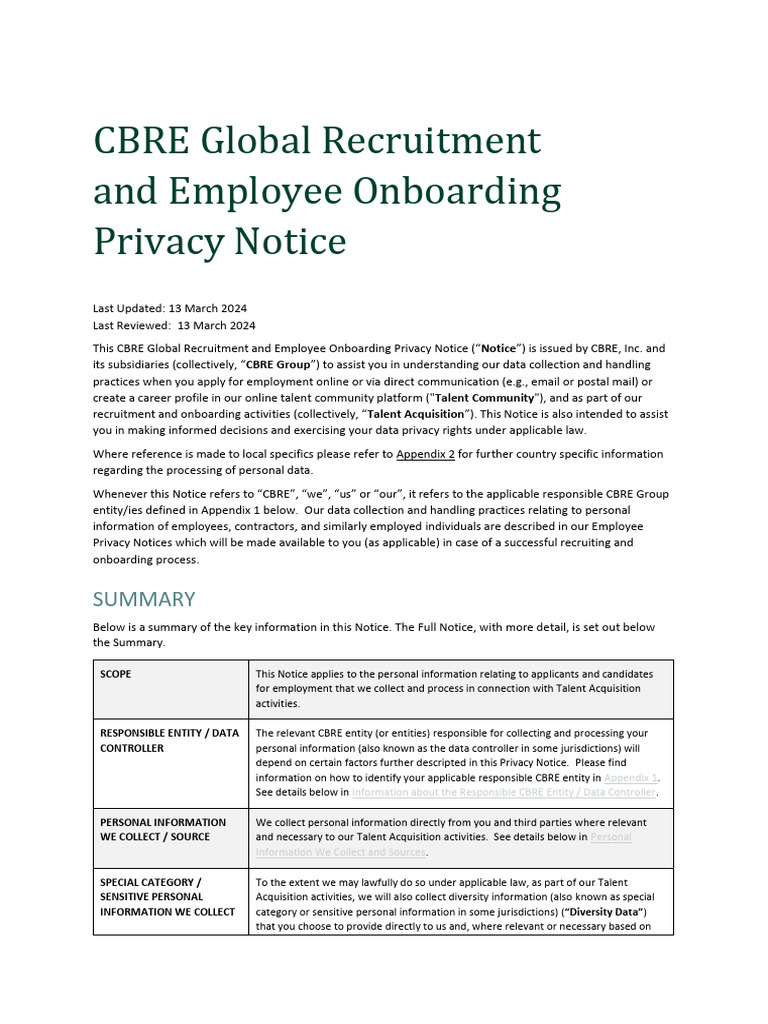 CBRE Recruitment Privacy Notice 2024 | PDF | Http Cookie | Foreign ...