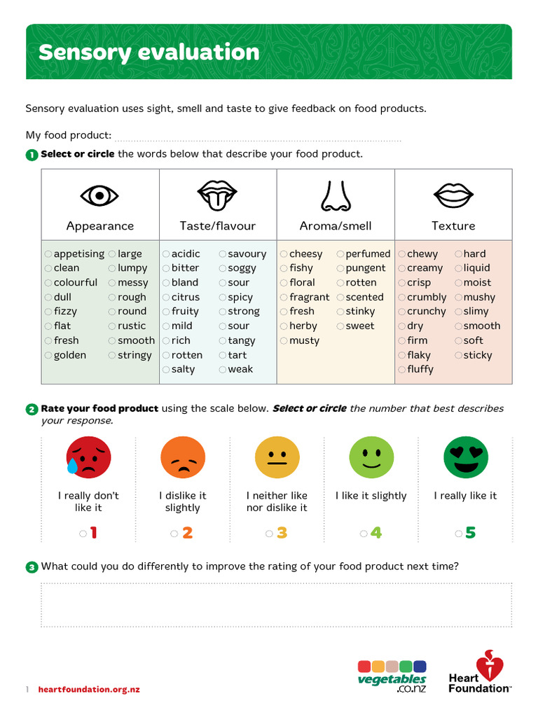 Sensory Evaluation Activity Sheet Student | PDF