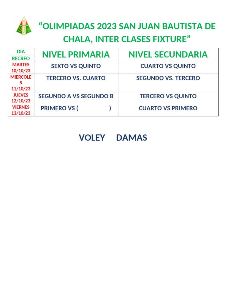 Fixture Olimpiadas 2023 Chala | PDF