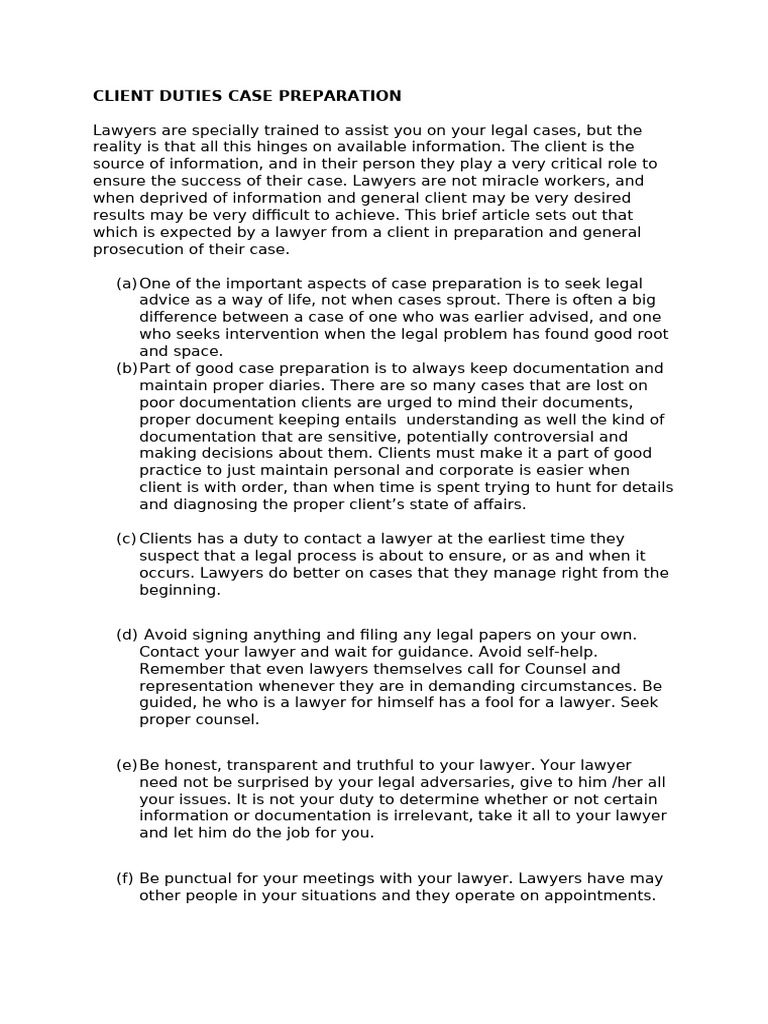 Client Duties in Legal Case Prep | PDF | Lawyer | Justice